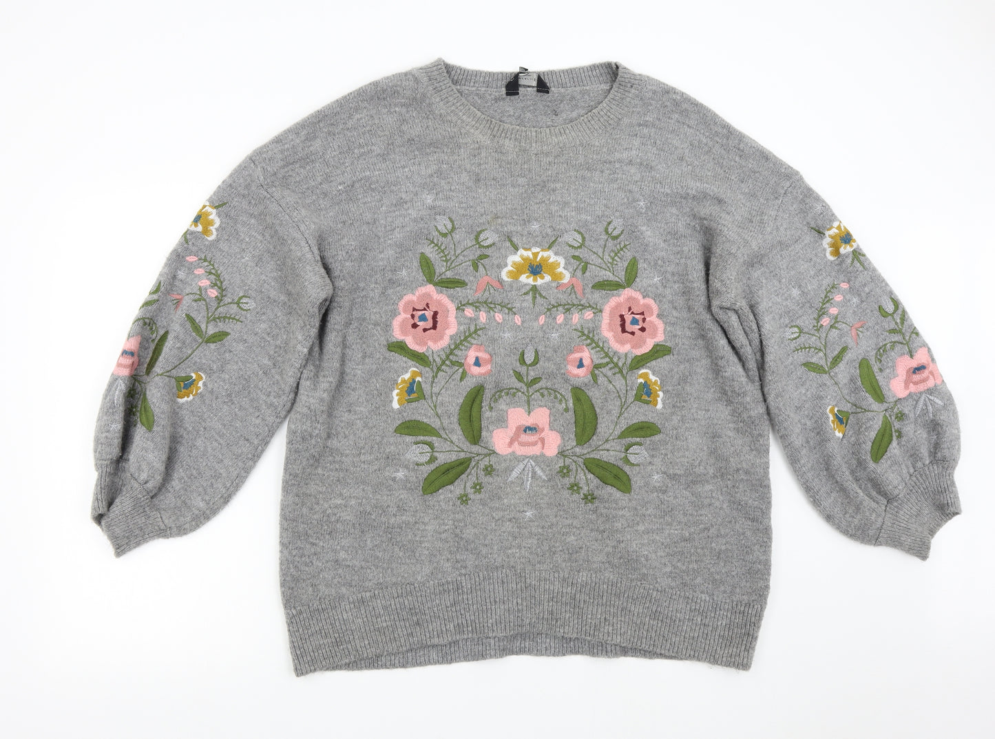 F&F Womens Grey Floral  Pullover Jumper Size 18