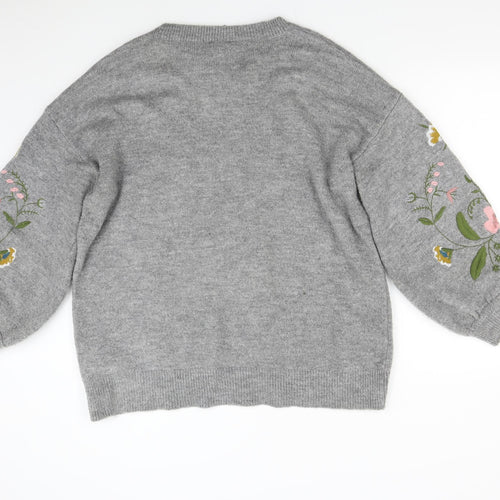 F&F Womens Grey Floral  Pullover Jumper Size 18