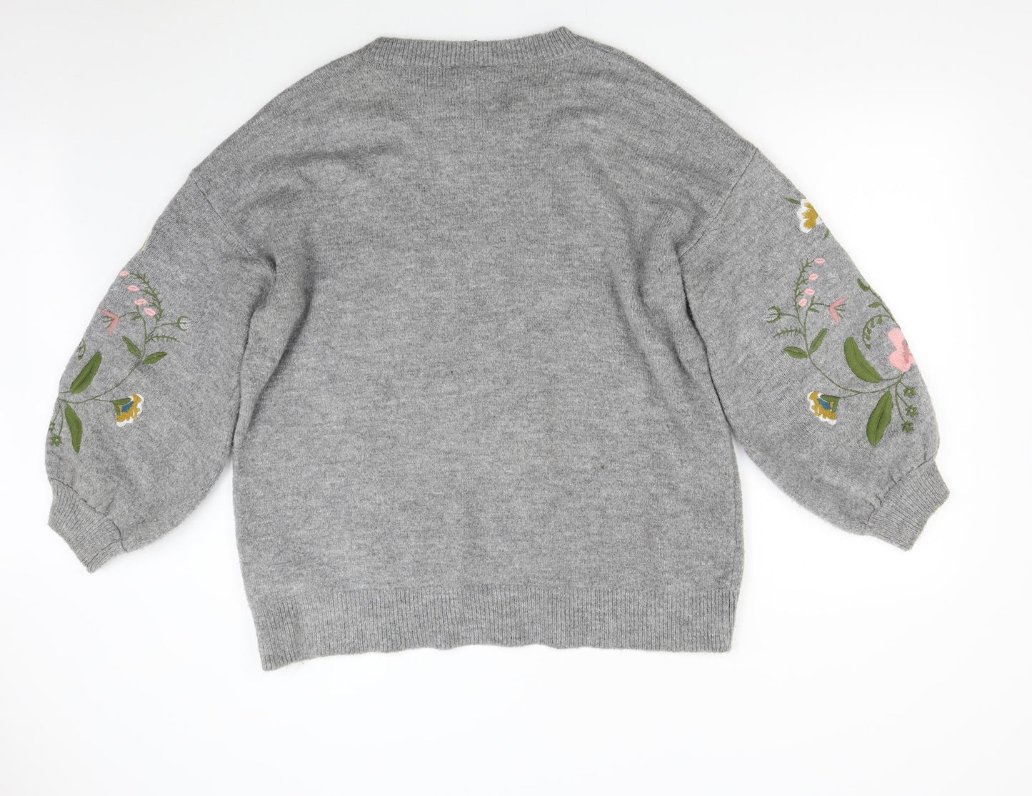 F&F Womens Grey Floral  Pullover Jumper Size 18