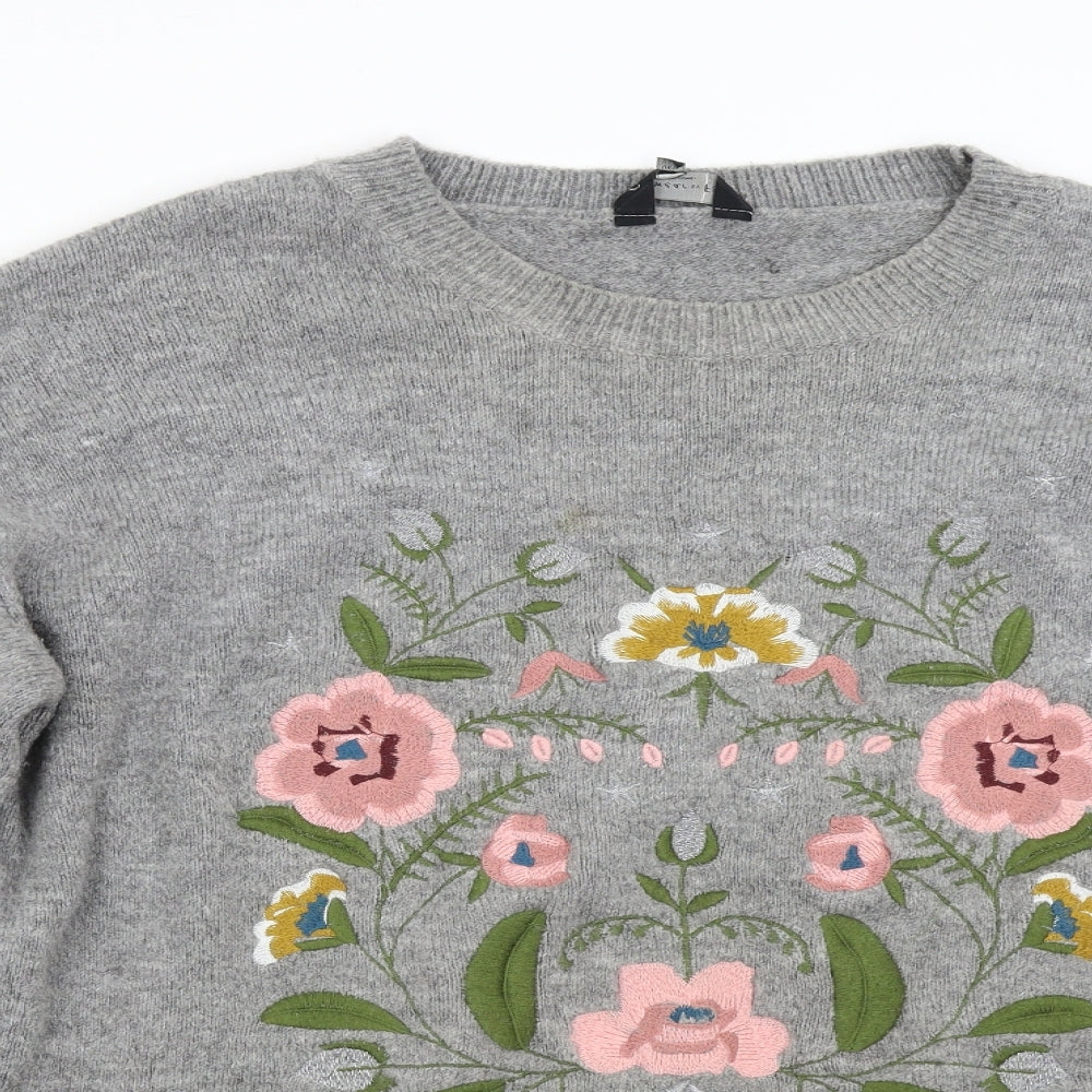 F&F Womens Grey Floral  Pullover Jumper Size 18