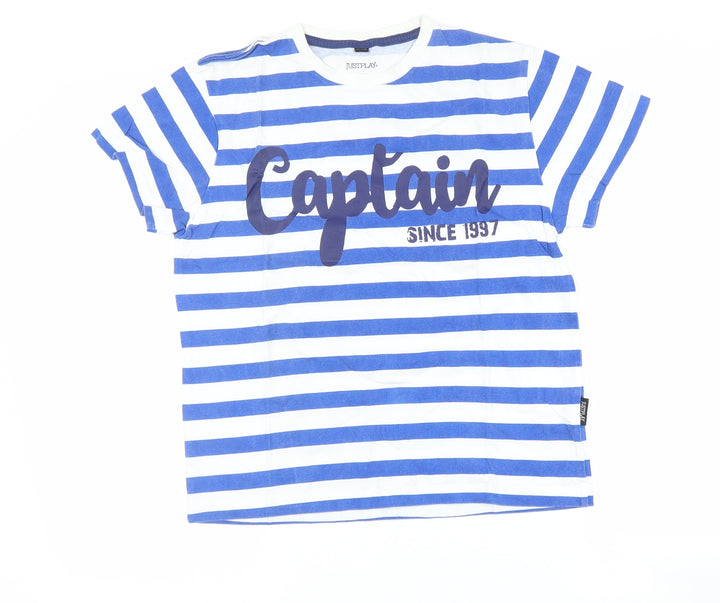 Just Play Boys Blue Striped Basic T-Shirt Size 12-13 Years