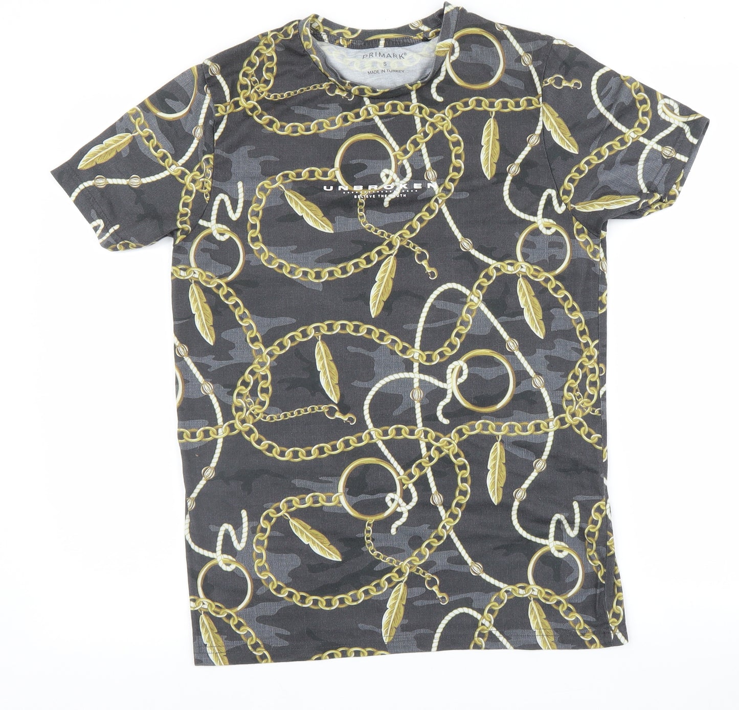 Primark Mens Black Floral   T-Shirt Size S