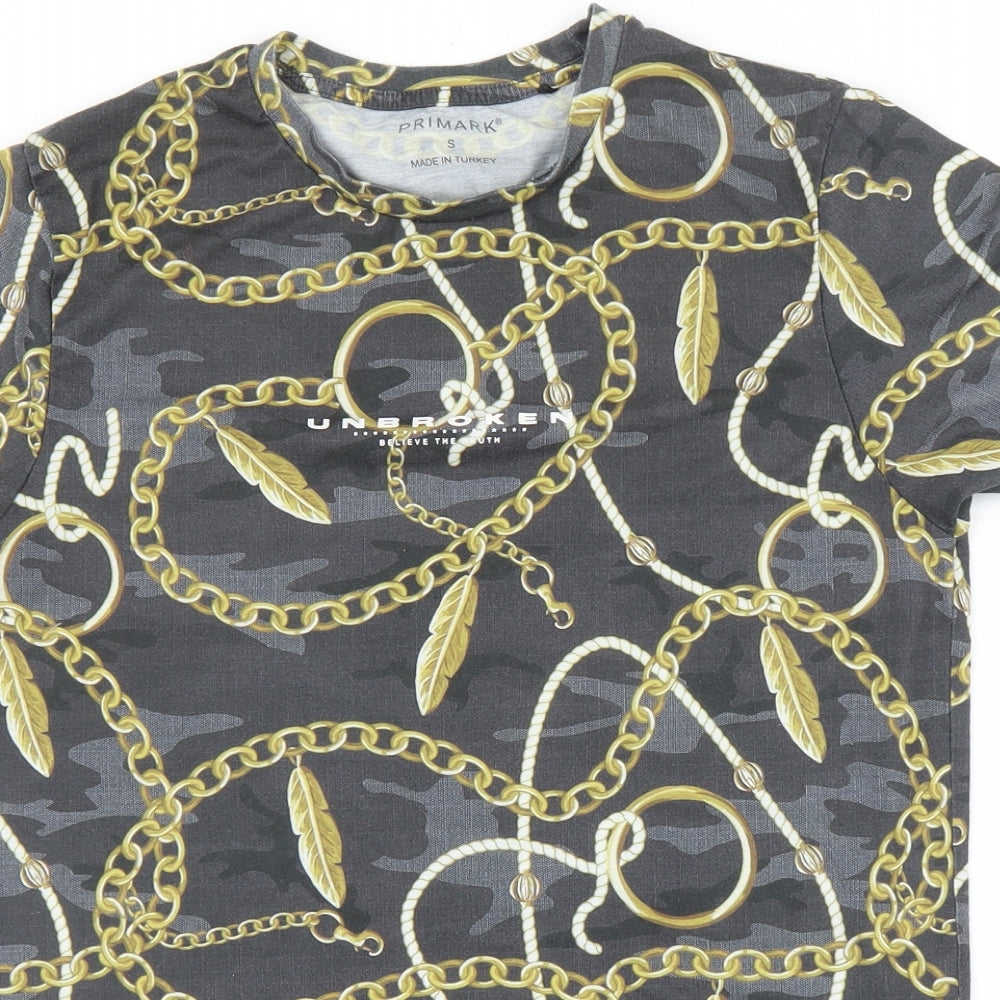 Primark Mens Black Floral   T-Shirt Size S