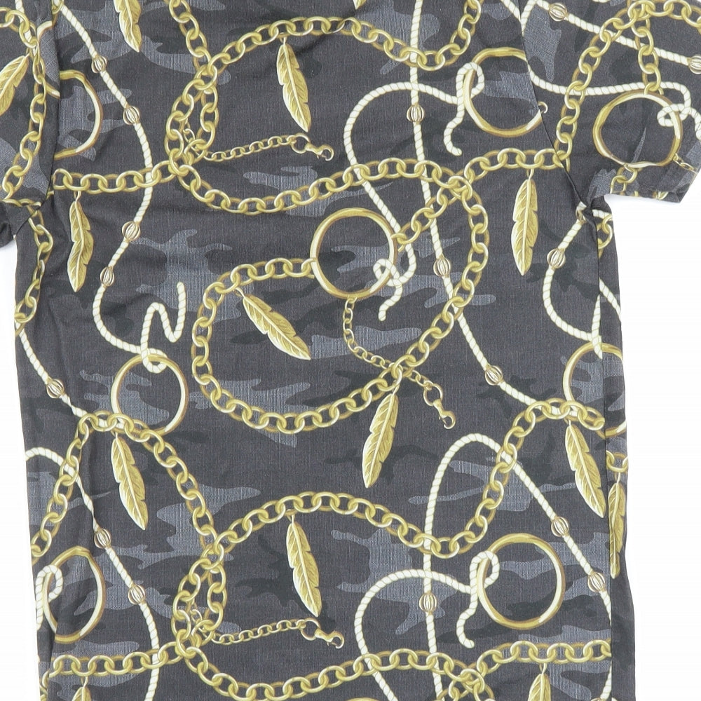 Primark Mens Black Floral   T-Shirt Size S