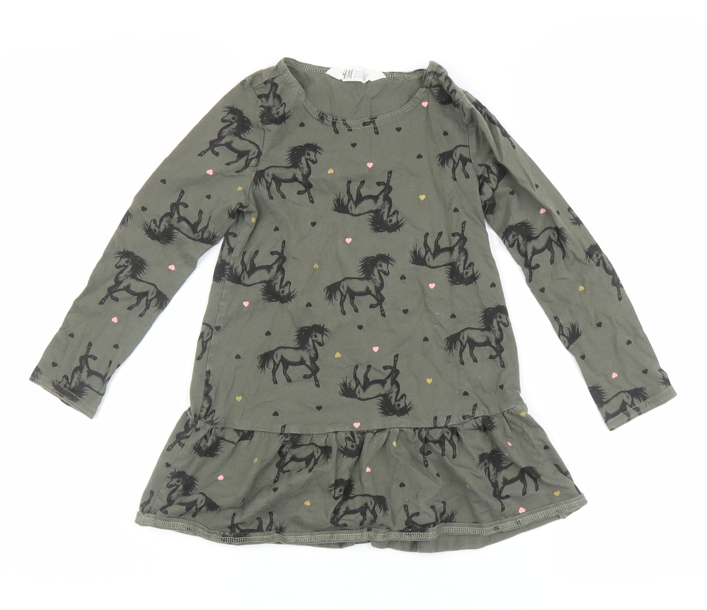 H&M Girls Green   T-Shirt Dress  Size 5-6 Years