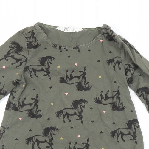 H&M Girls Green   T-Shirt Dress  Size 5-6 Years