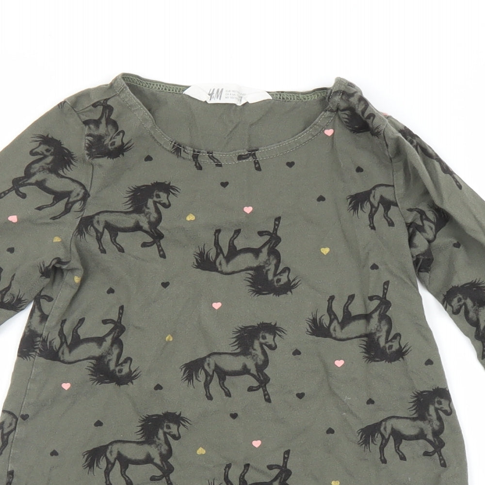 H&M Girls Green   T-Shirt Dress  Size 5-6 Years