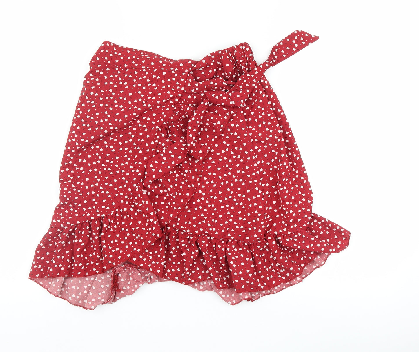 SheIn Womens Red Polka Dot  Wrap Skirt Size 8