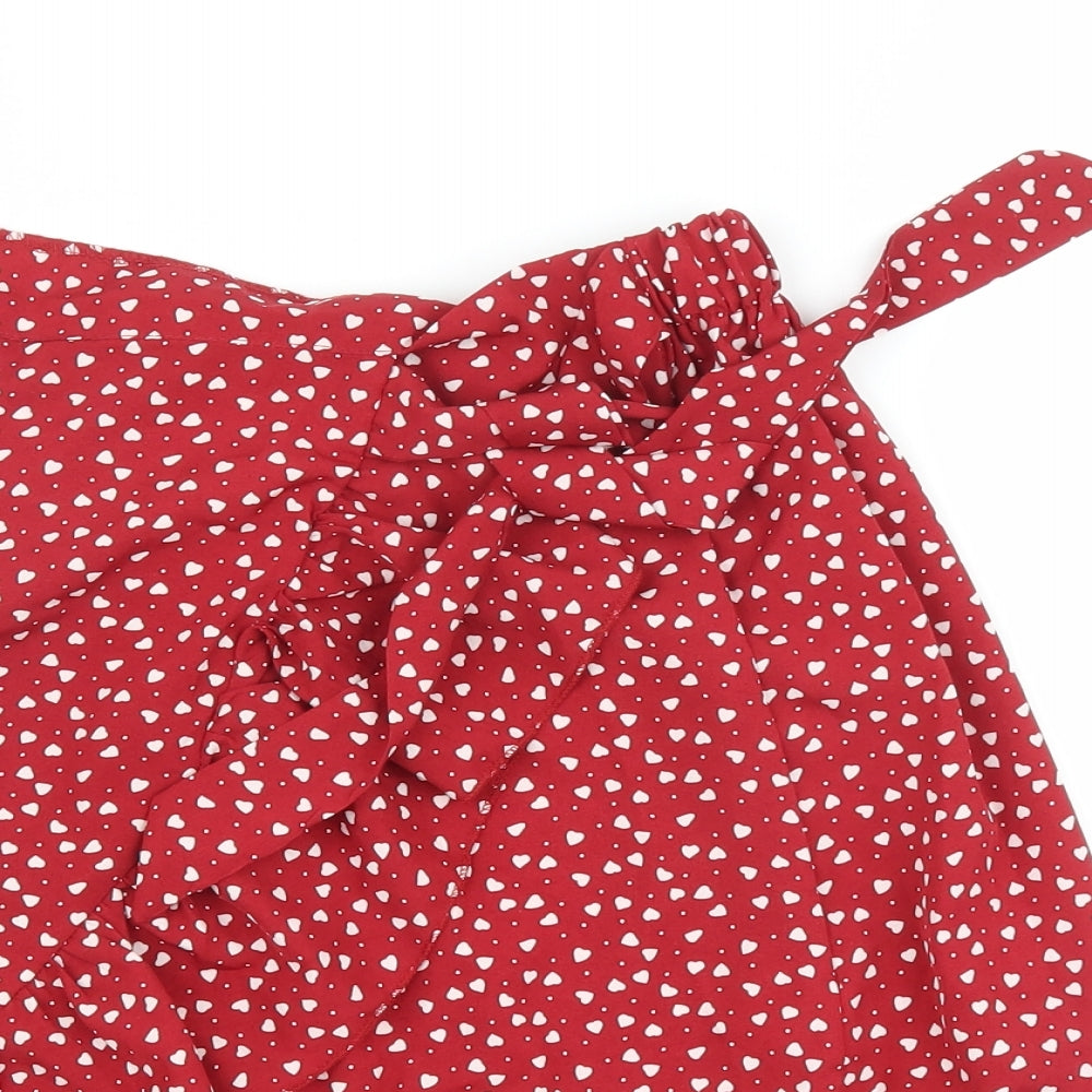 SheIn Womens Red Polka Dot  Wrap Skirt Size 8
