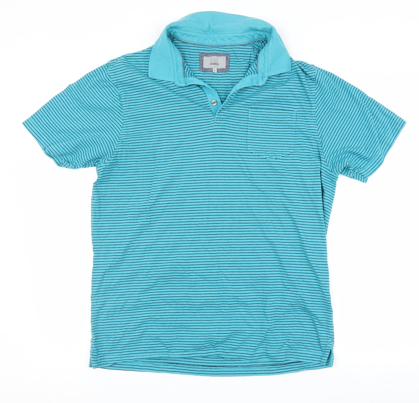 Marks and Spencer Mens Blue Striped   Polo Size L
