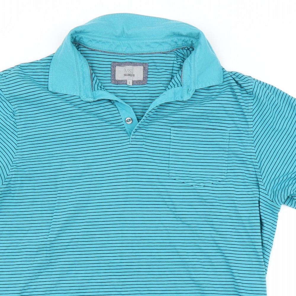 Marks and Spencer Mens Blue Striped   Polo Size L