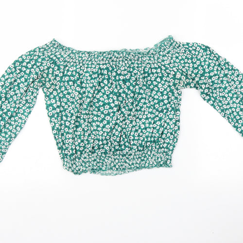 H&M Womens Green Floral  Basic Blouse Size S
