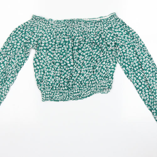 H&M Womens Green Floral  Basic Blouse Size S