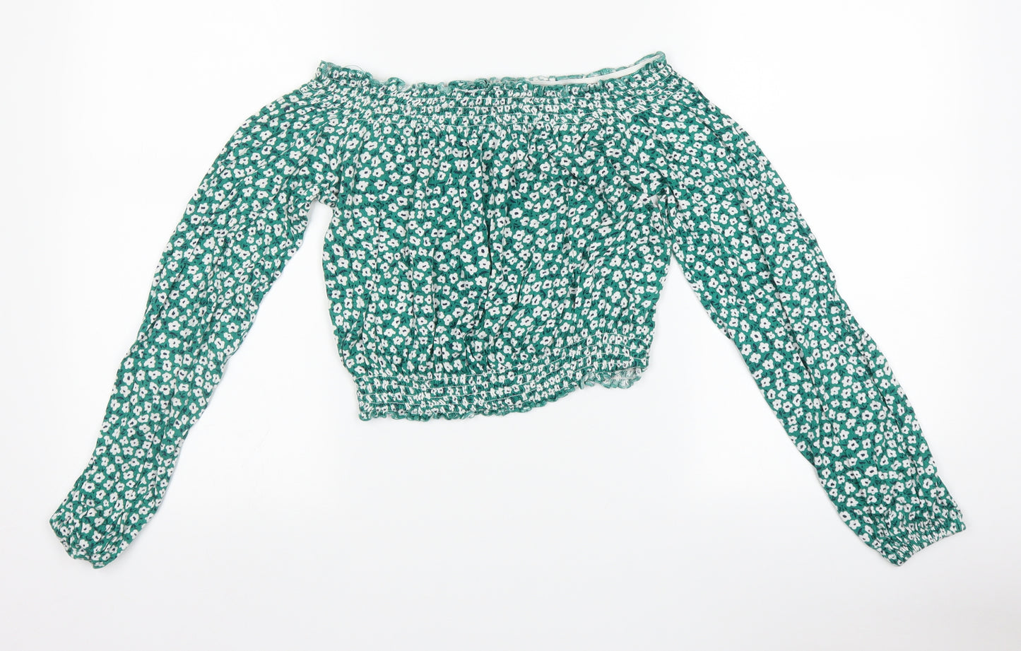 H&M Womens Green Floral  Basic Blouse Size S