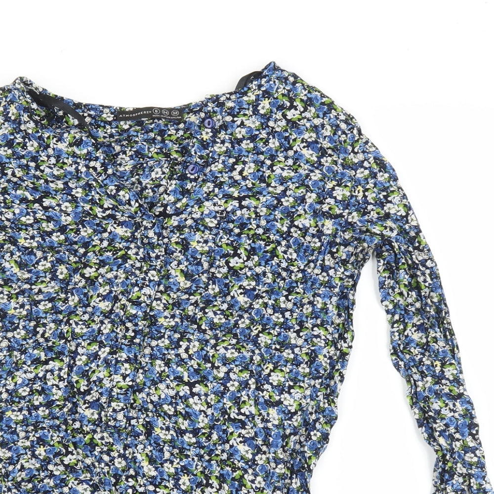 Atmosphere Womens Blue Floral  Basic Blouse Size 6