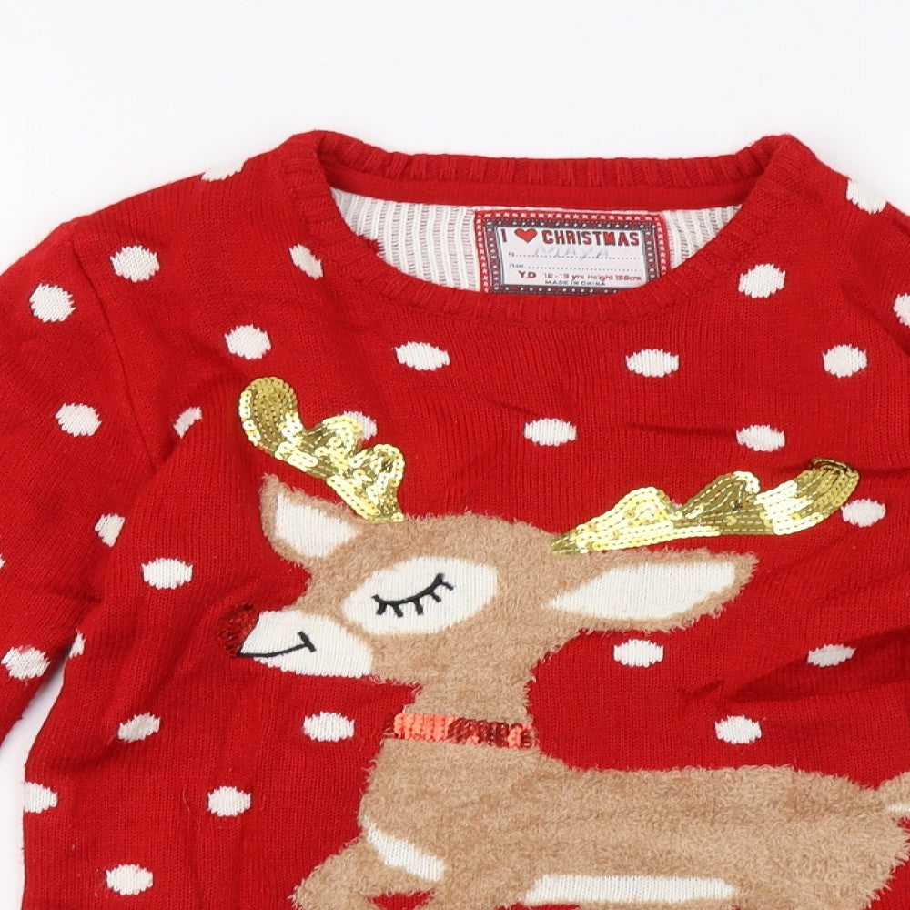 Primark Girls Red Geometric  Pullover Sweatshirt Size 13 Years  - christmas