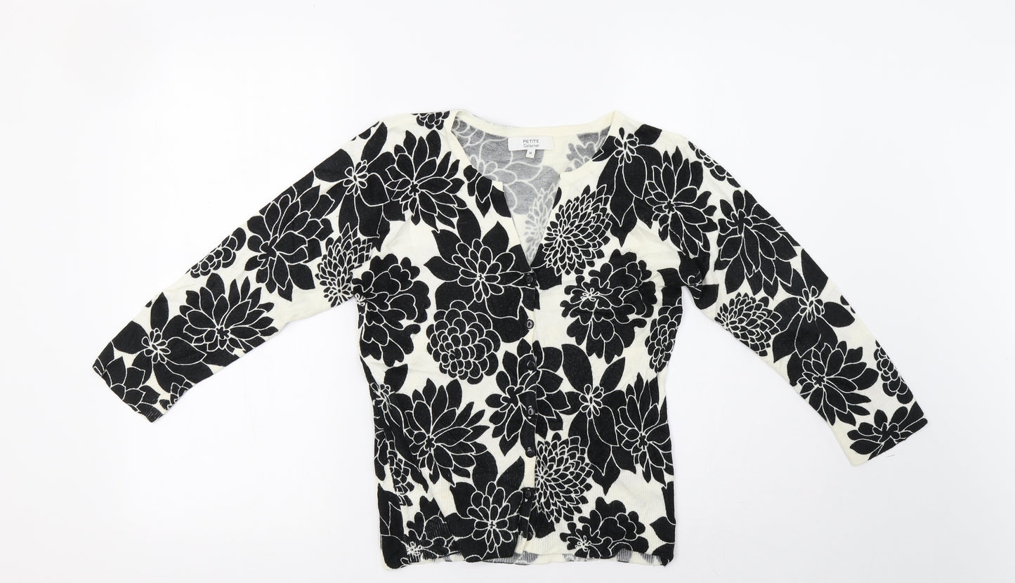 Debenhams Womens White Floral Knit Cardigan Jumper Size 8