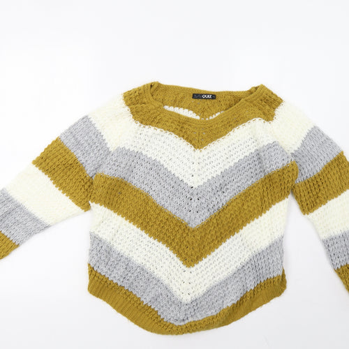 quix Womens Yellow Striped  Pullover Sweatshirt Size M