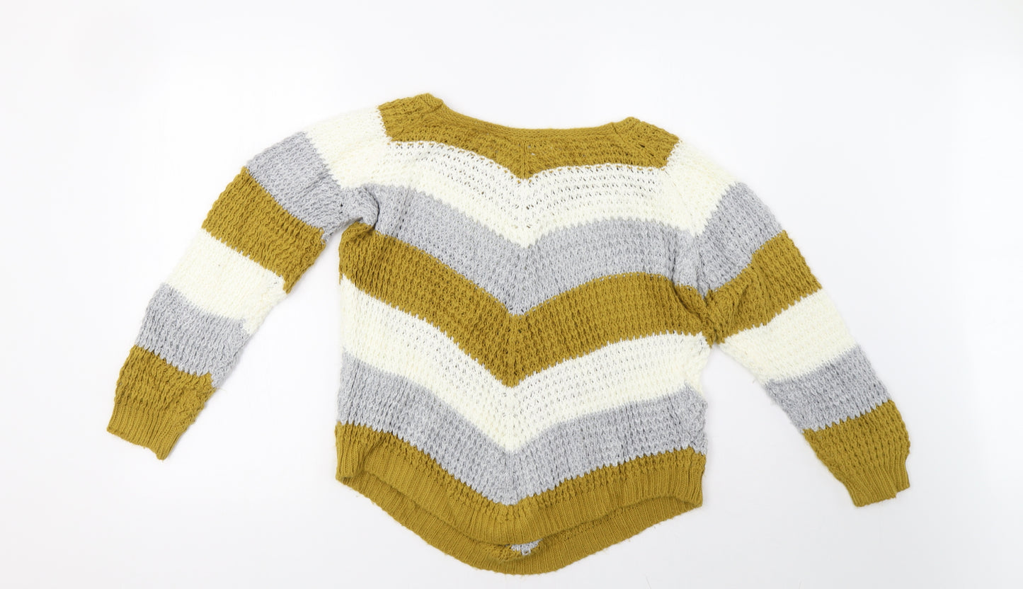 quix Womens Yellow Striped  Pullover Sweatshirt Size M