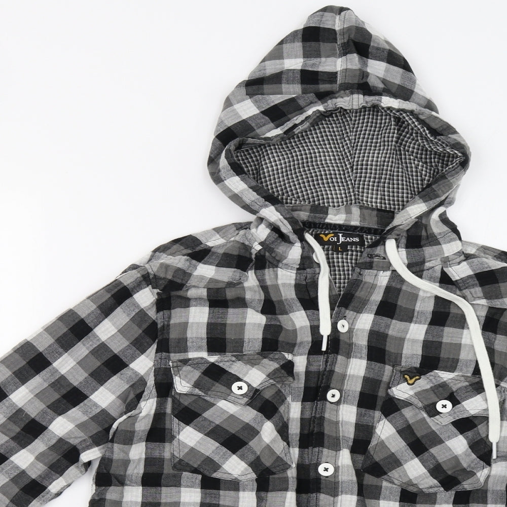 Voi Jeans Mens Grey Check  Pullover Sweatshirt Size L