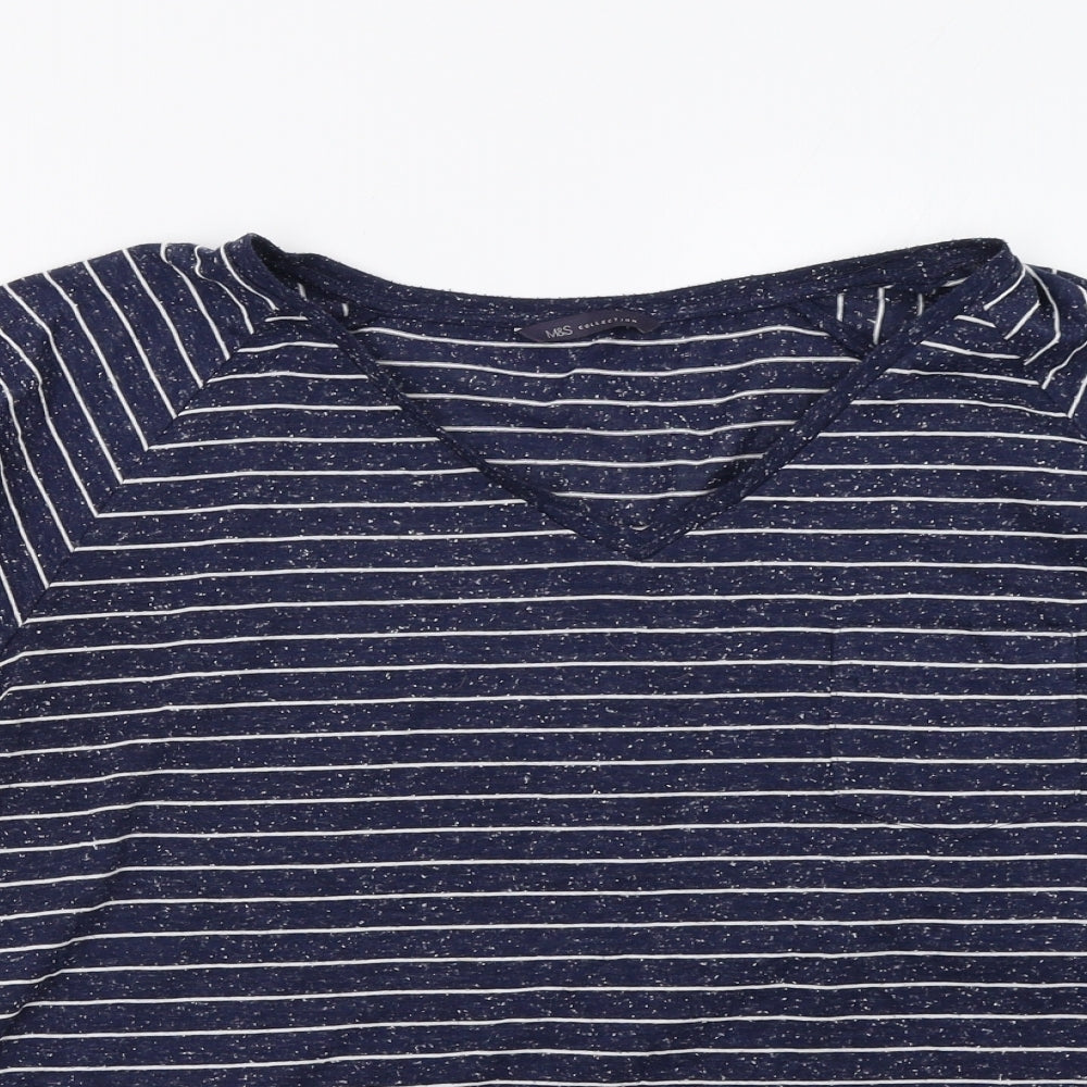 Marks and Spencer Womens Blue Striped  Basic T-Shirt Size 20