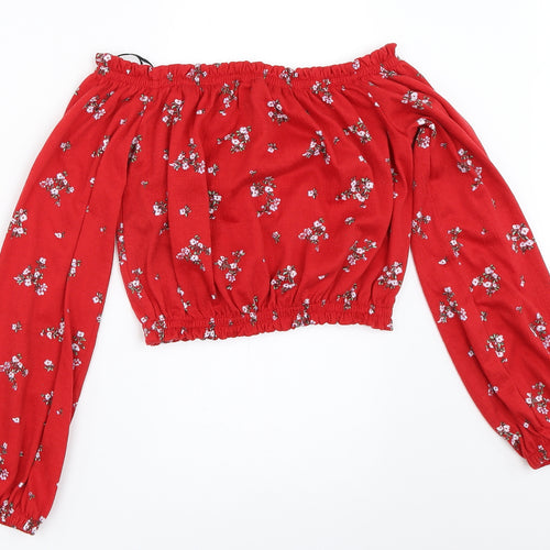 H&M Womens Red Floral  Cropped Blouse Size XS
