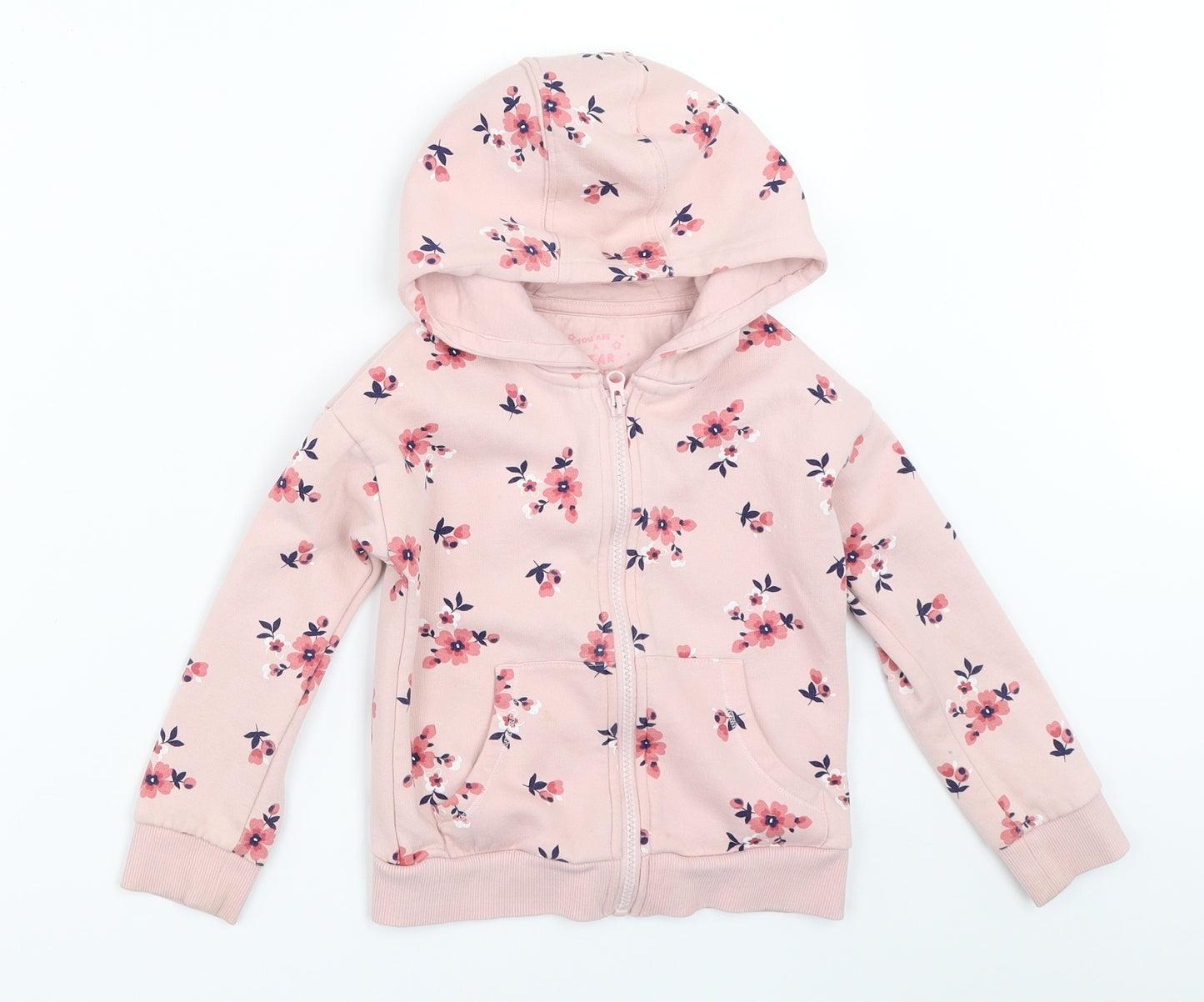 F&F Girls Pink Floral  Full Zip Hoodie Size 4-5 Years