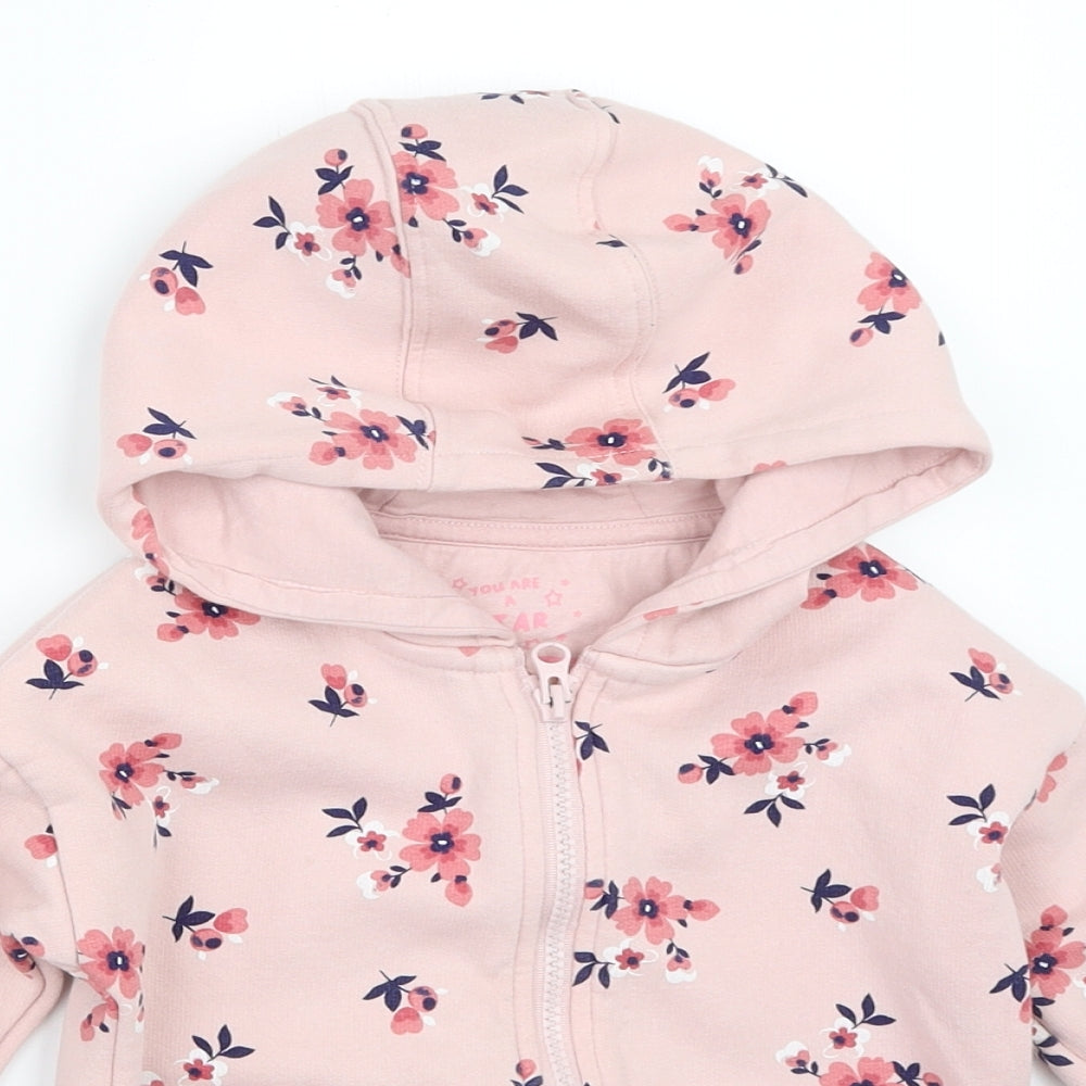 F&F Girls Pink Floral  Full Zip Hoodie Size 4-5 Years