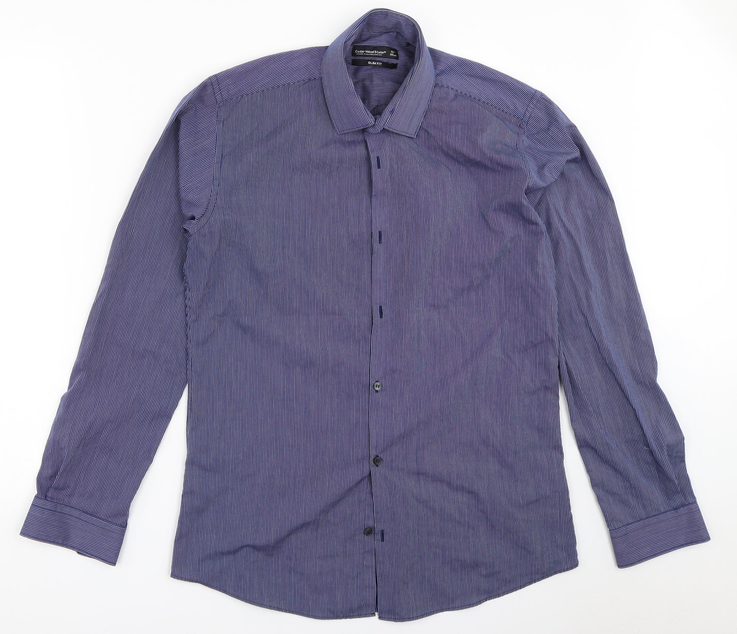 Cedar Wood State Mens Blue Striped   Button-Up Size 15