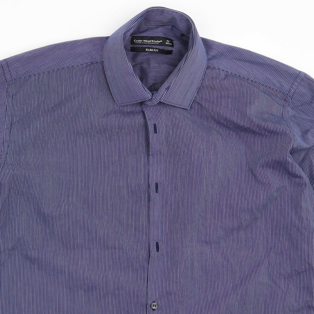 Cedar Wood State Mens Blue Striped   Button-Up Size 15