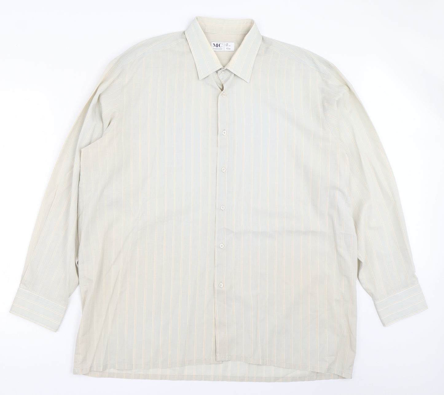 MC Mens Beige Striped   Button-Up Size 17