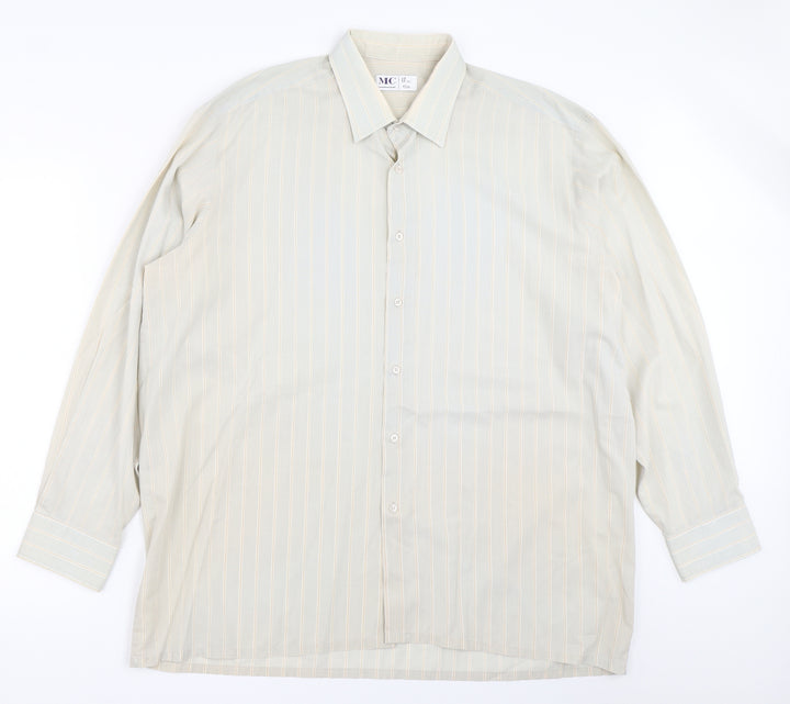 MC Mens Beige Striped   Button-Up Size 17