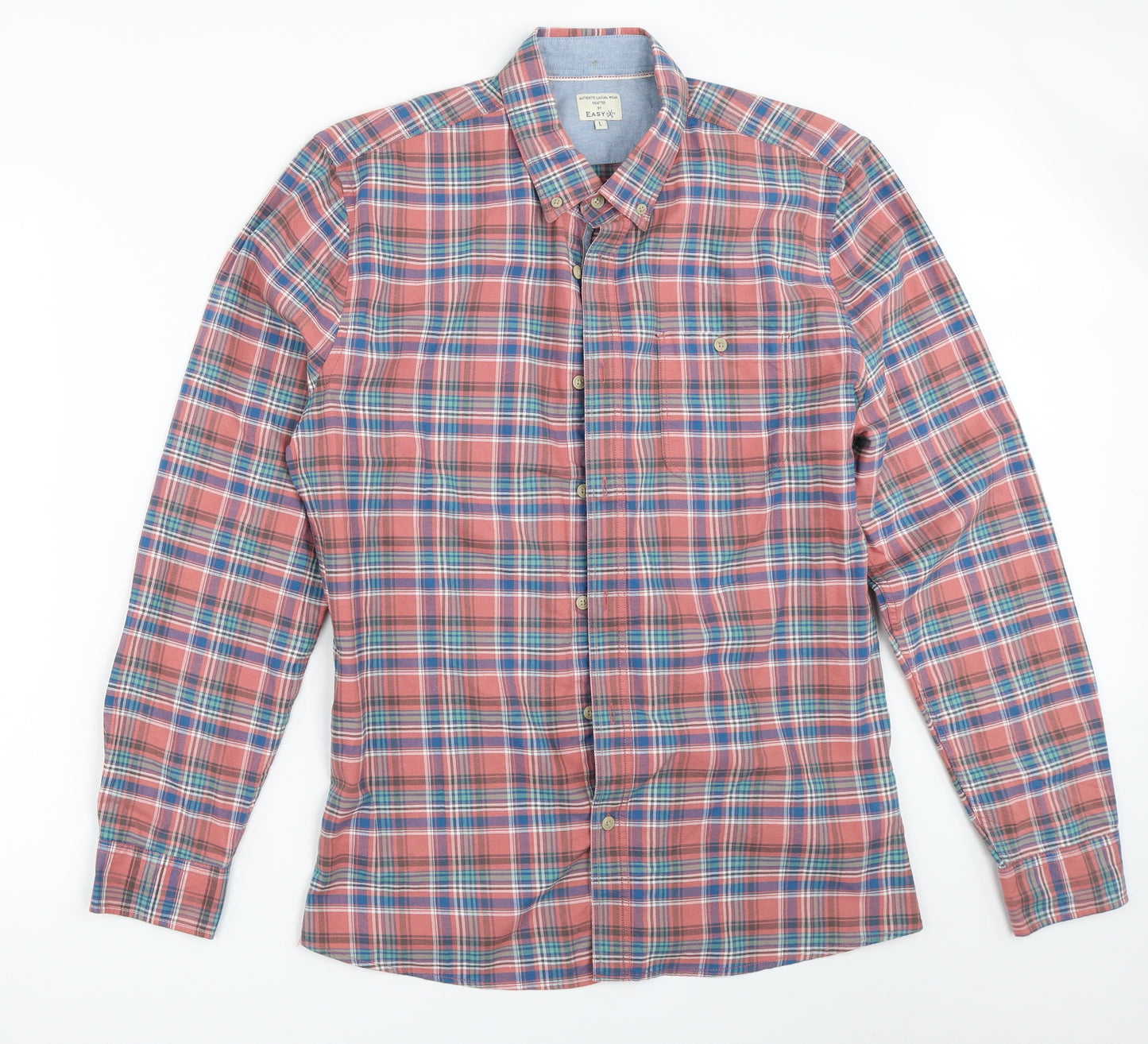 Easy Womens Red Check  Basic Button-Up Size L