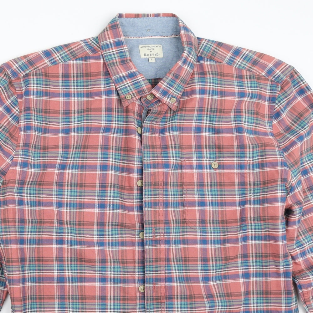 Easy Womens Red Check  Basic Button-Up Size L