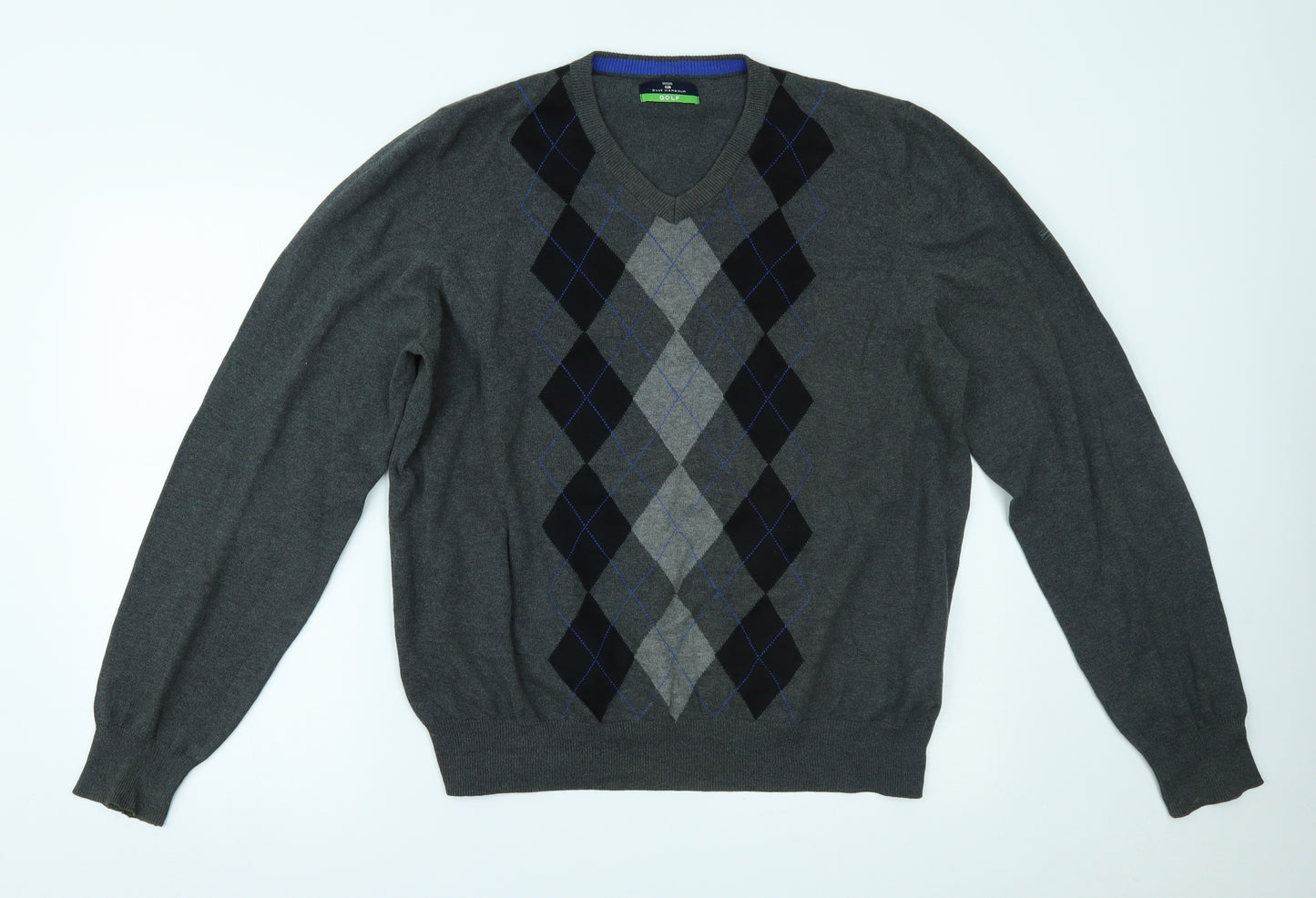 Marks and Spencer Mens Grey Argyle/Diamond  Pullover Jumper Size L