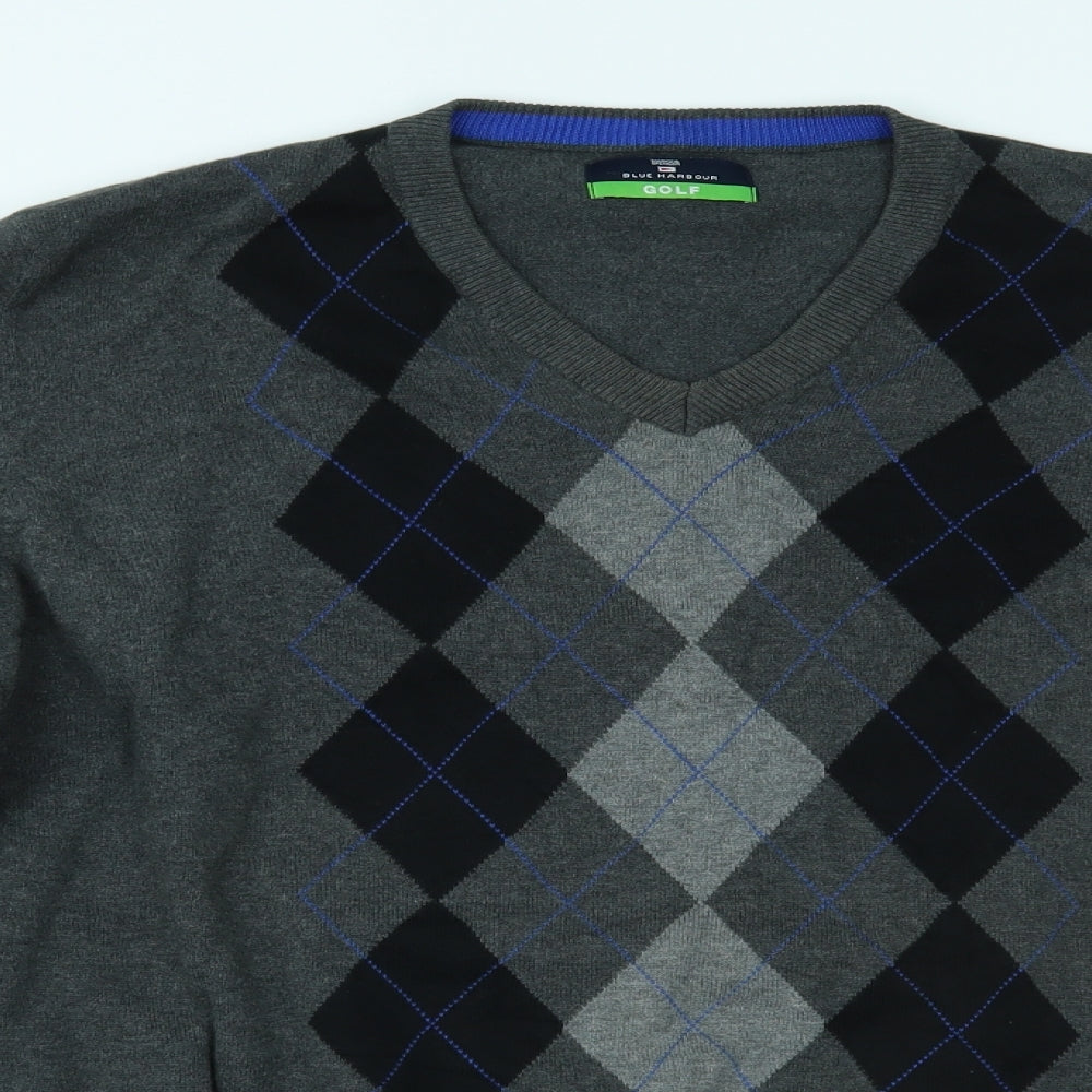 Marks and Spencer Mens Grey Argyle/Diamond  Pullover Jumper Size L