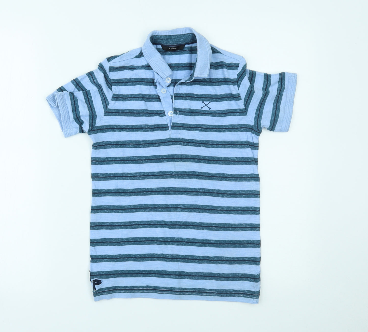 George Boys Blue Striped  Basic Polo Size 8-9 Years