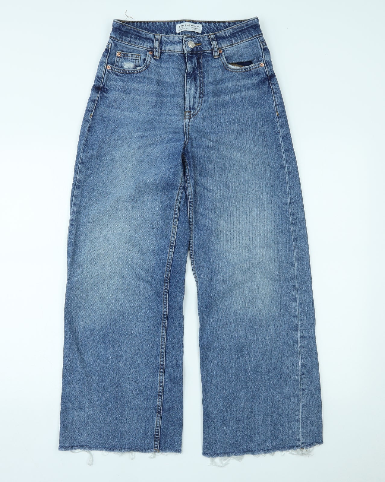 Primark Womens Blue  Denim Wide-Leg Jeans Size 8 L27 in