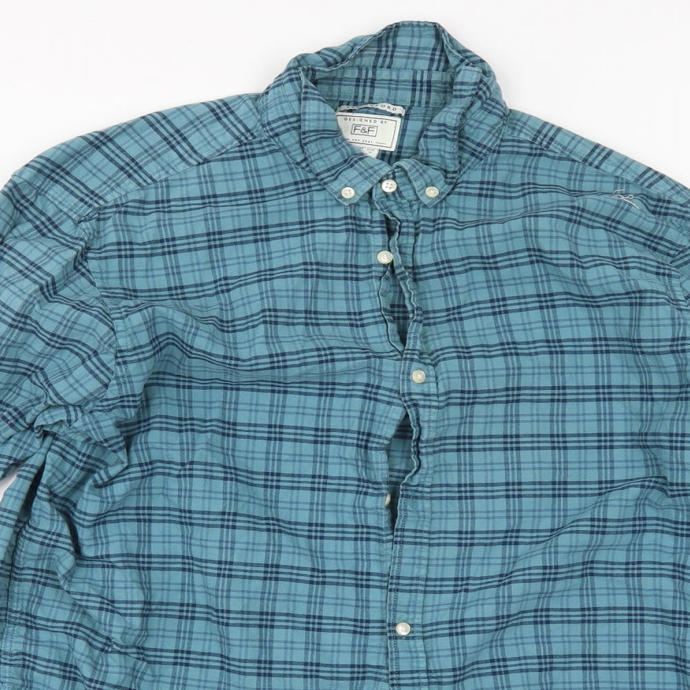 F&F Mens Green Plaid   Button-Up Size XL