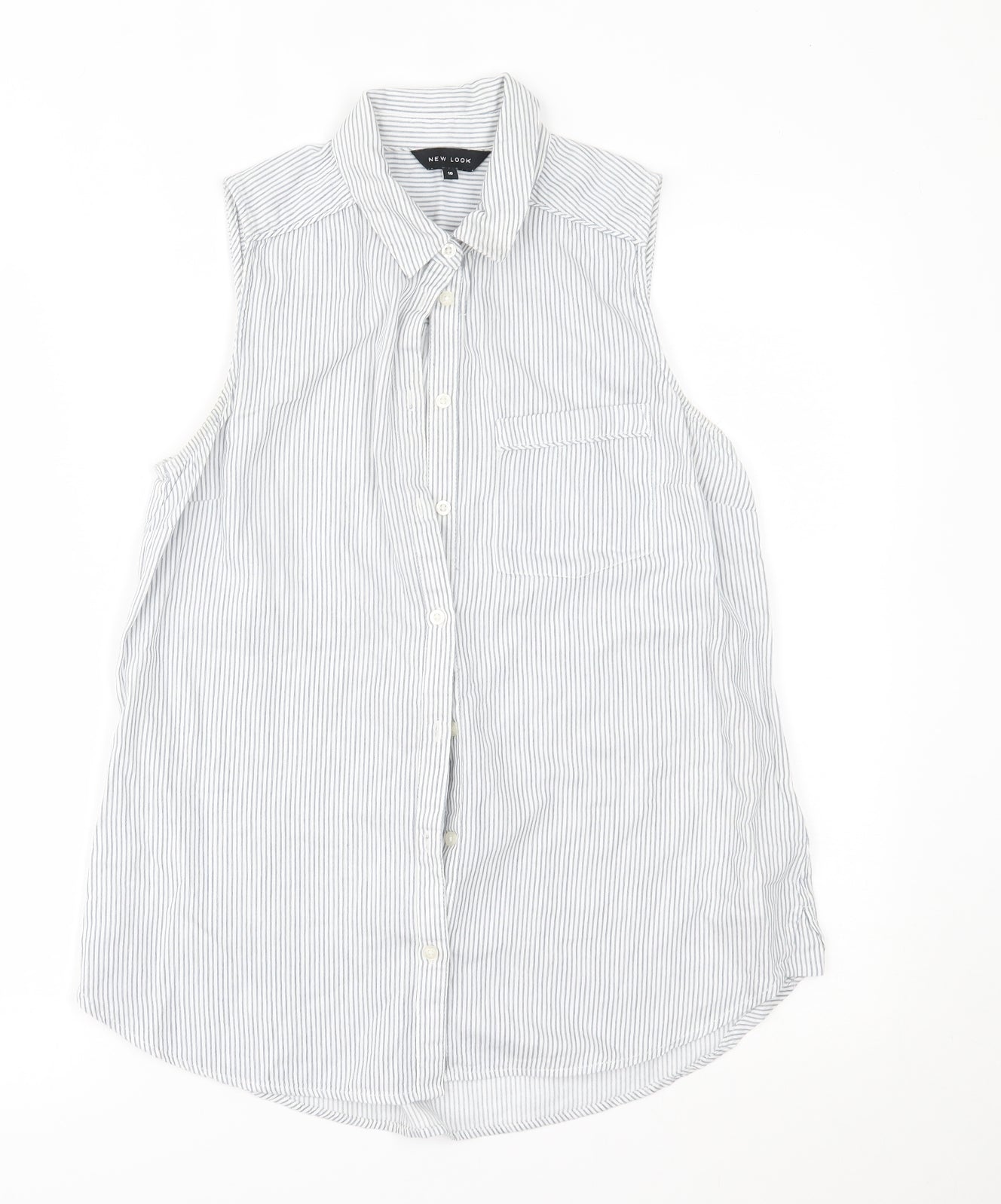 New Look Womens Blue Striped  Basic Button-Up Size 10