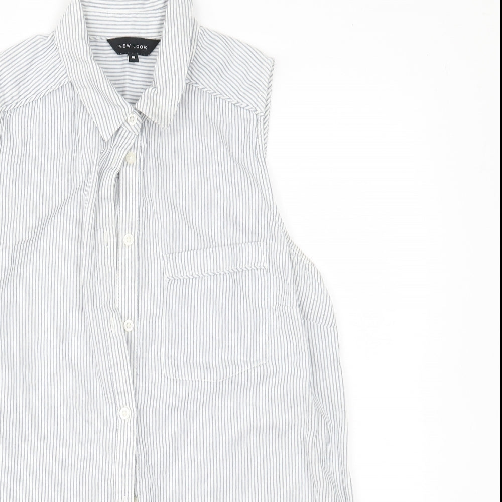 New Look Womens Blue Striped  Basic Button-Up Size 10