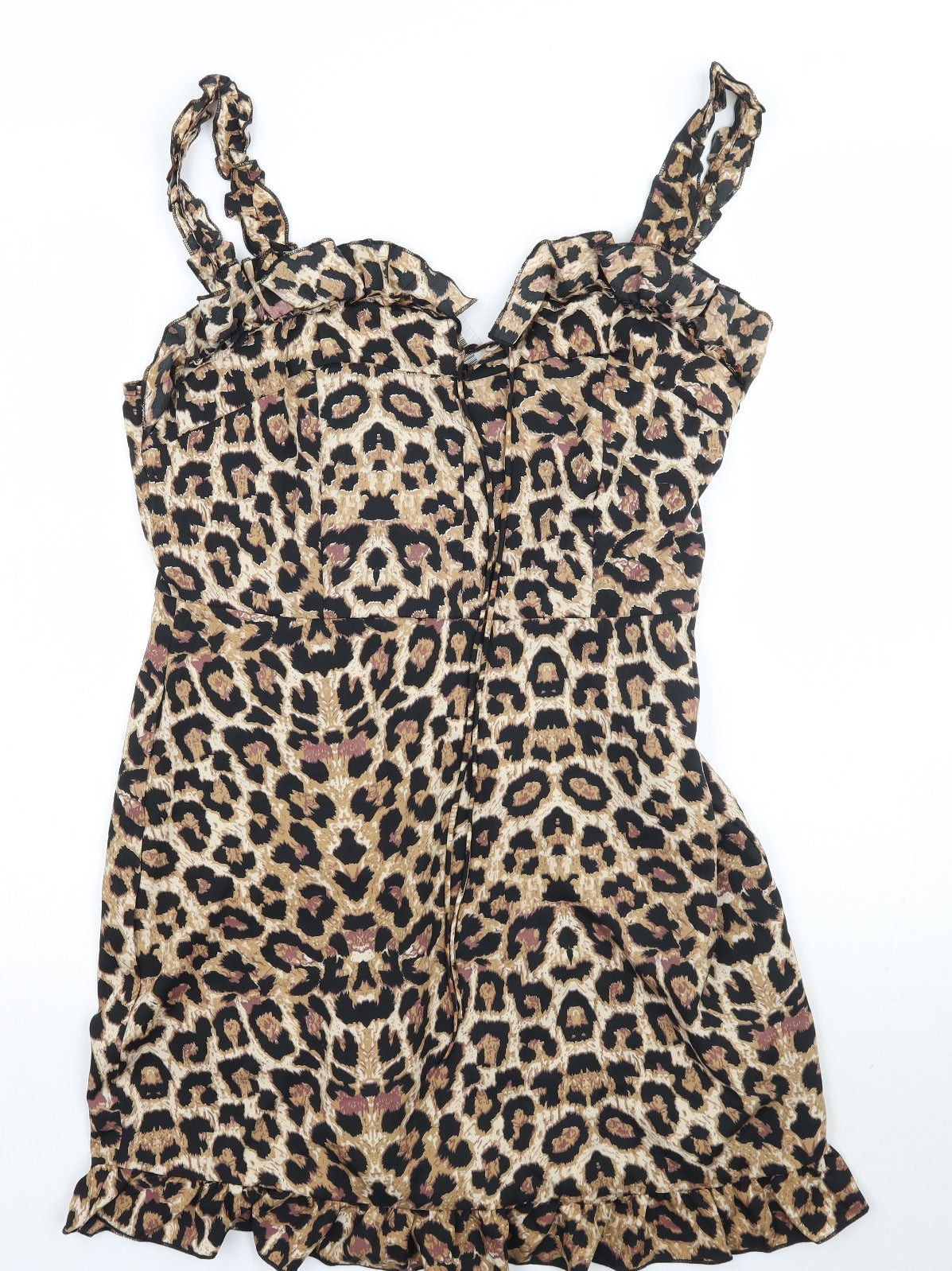 Boohoo Womens Brown Animal Print  A-Line  Size 14