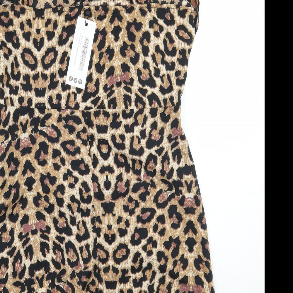 Boohoo Womens Brown Animal Print  A-Line  Size 14