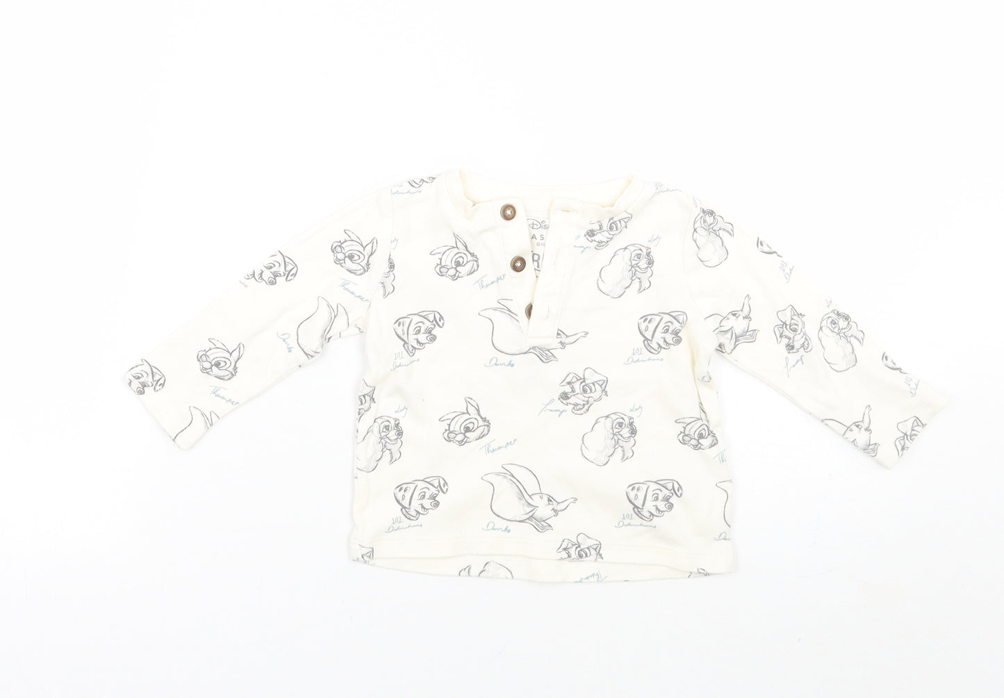 Fred & flo Girls Ivory Animal Print  Basic T-Shirt Size 6-9 Months  - Disney