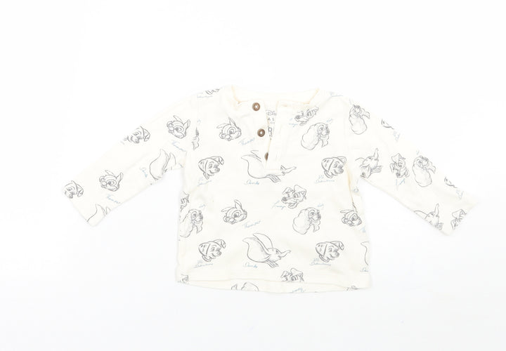 Fred & flo Girls Ivory Animal Print  Basic T-Shirt Size 6-9 Months  - Disney