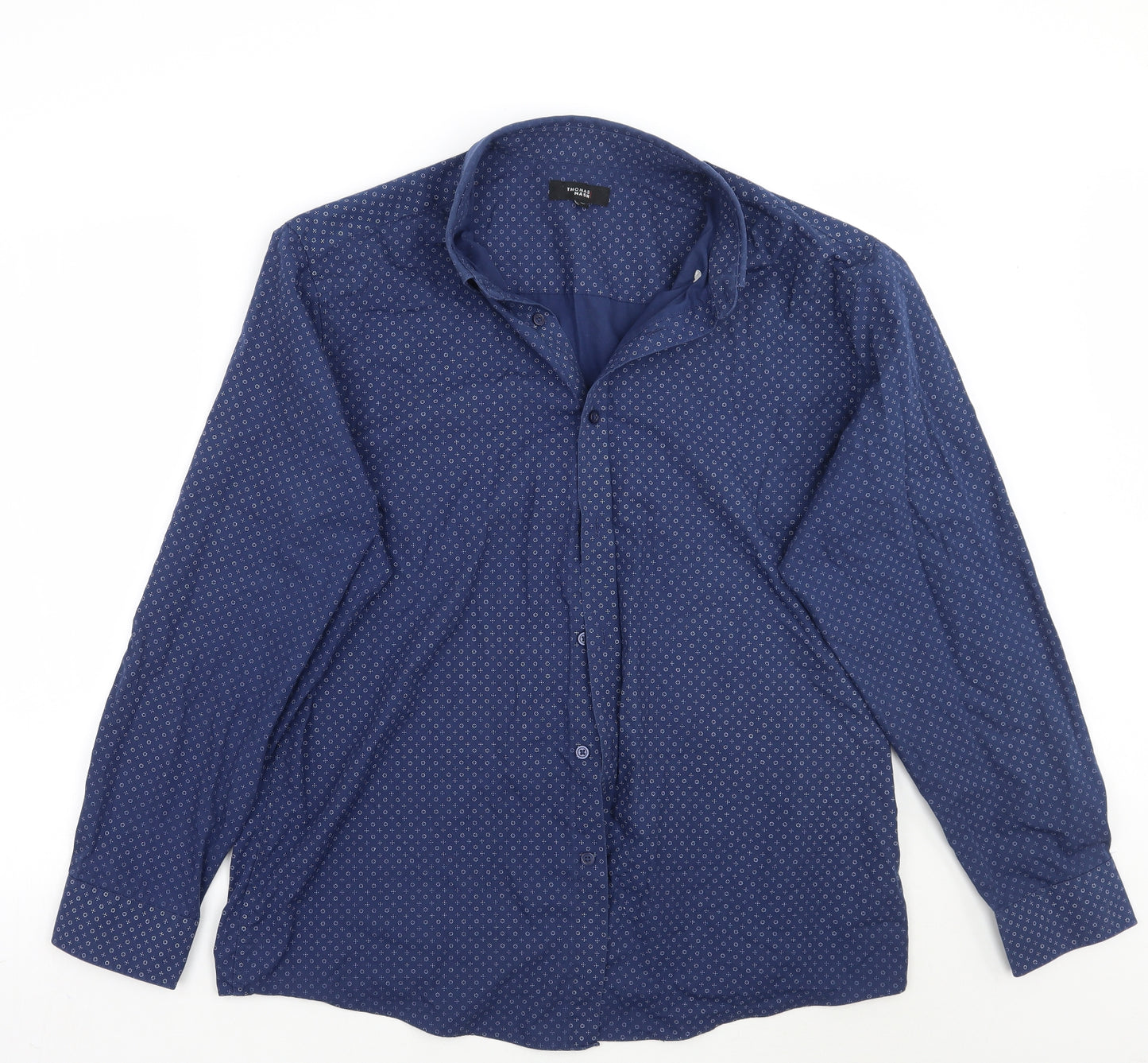 Thomas Nash Mens Blue Geometric   Button-Up Size L