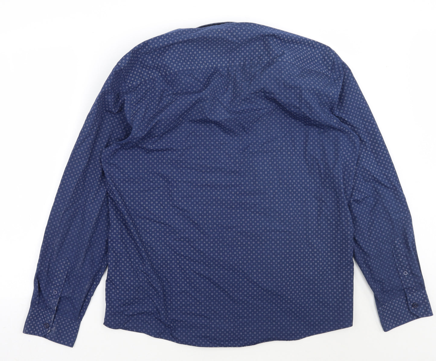 Thomas Nash Mens Blue Geometric   Button-Up Size L