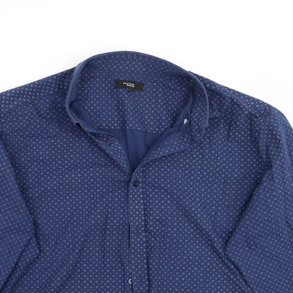 Thomas Nash Mens Blue Geometric   Button-Up Size L