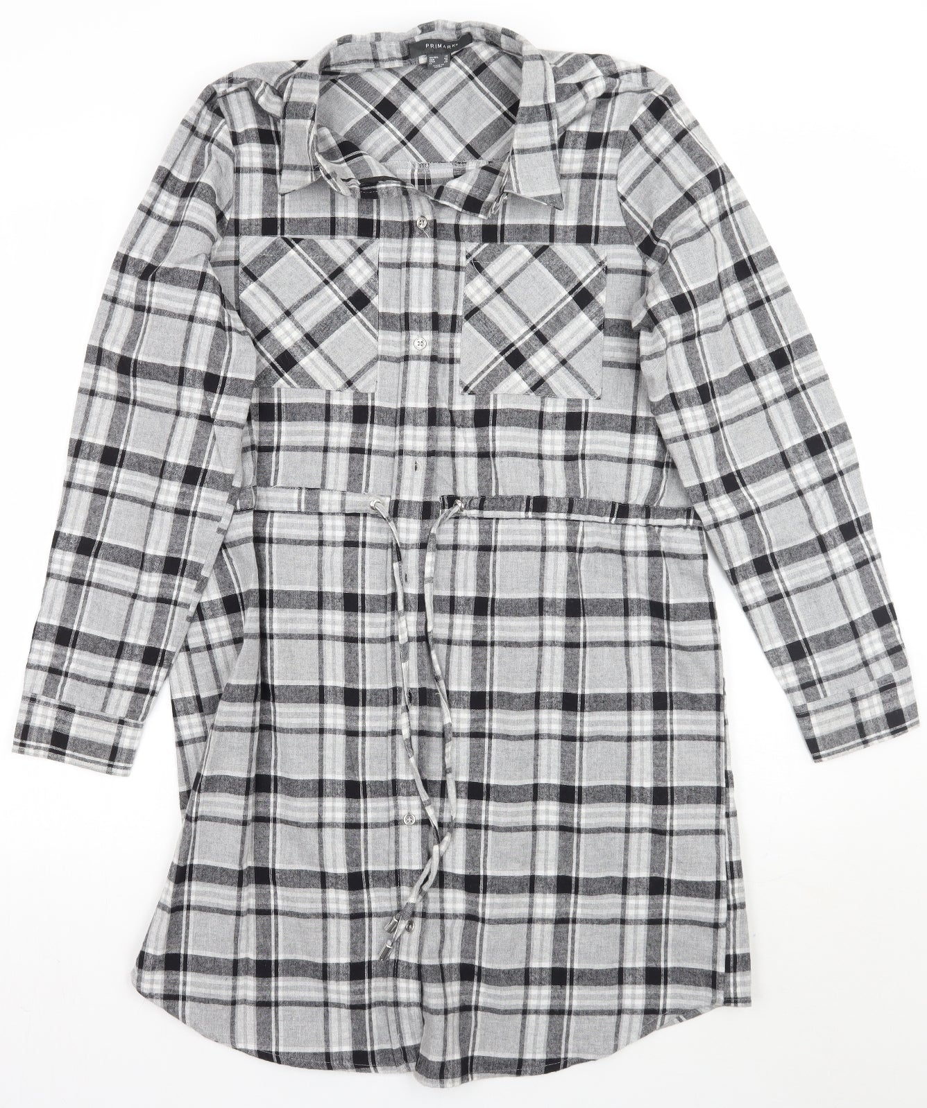 Primark Womens Grey Check  Shirt Dress  Size 14