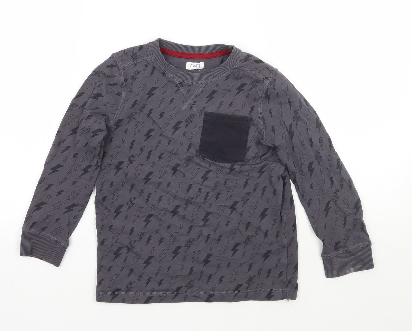 F&F Boys Grey Geometric  Basic T-Shirt Size 5-6 Years